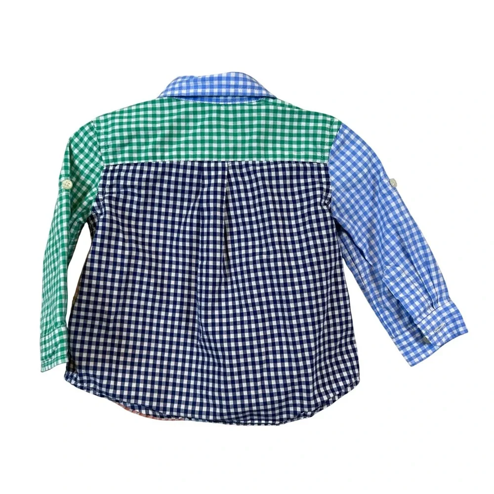 Ralph Lauren Kids Multi Color Gingham Patchwork Button Down Shirt 9M‎ Pony Logo